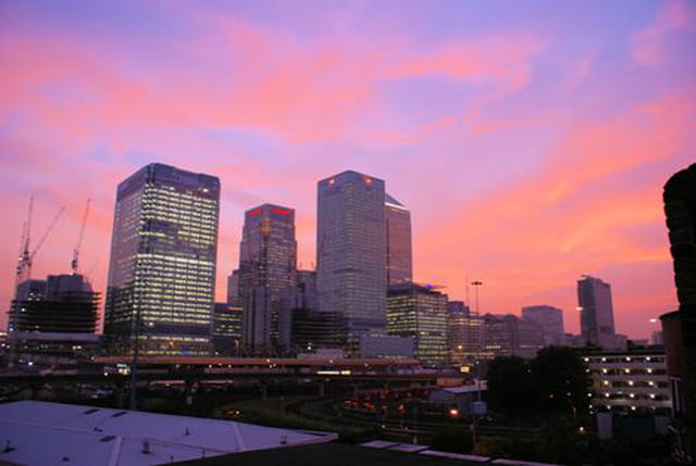 Ciel de feu sur Canary Wharf