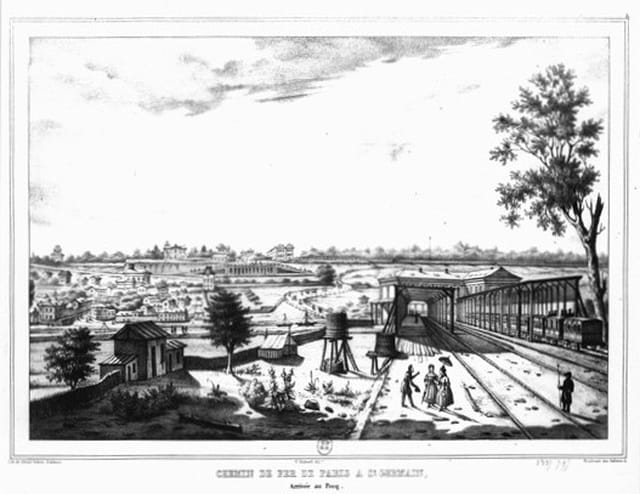 La première gare du Pecq (Lithographie 1837)
