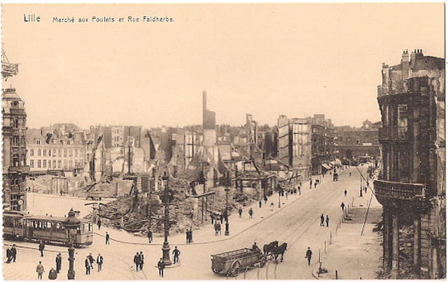 Lille - Marché aux Poulets et Rue Faidherbe - Ruines 1914