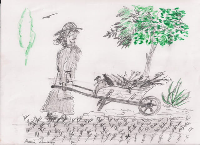 Mamie Laurency dans son terrain